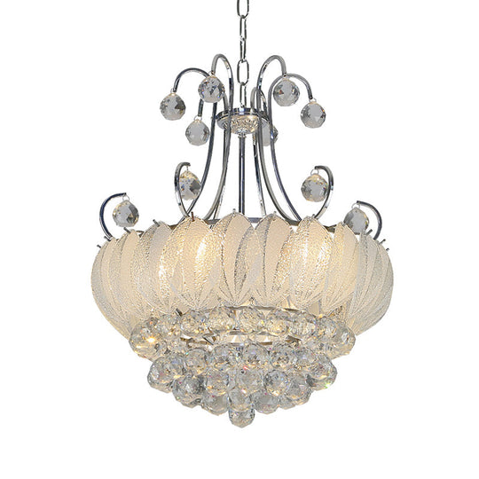 Contemporary Geometric Ceiling Chandelier With Chrome Finish Glass And Crystal Decoration - 4-Bulb