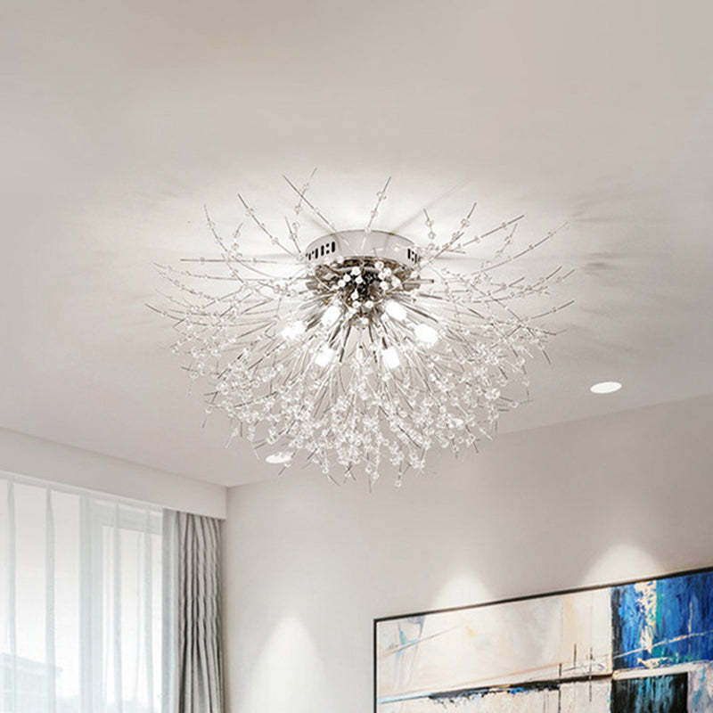 Contemporary Crystal Flush Mount Lamp - Silver/Gold Warm Light 6/8 Lights Bedroom Ceiling Fixture