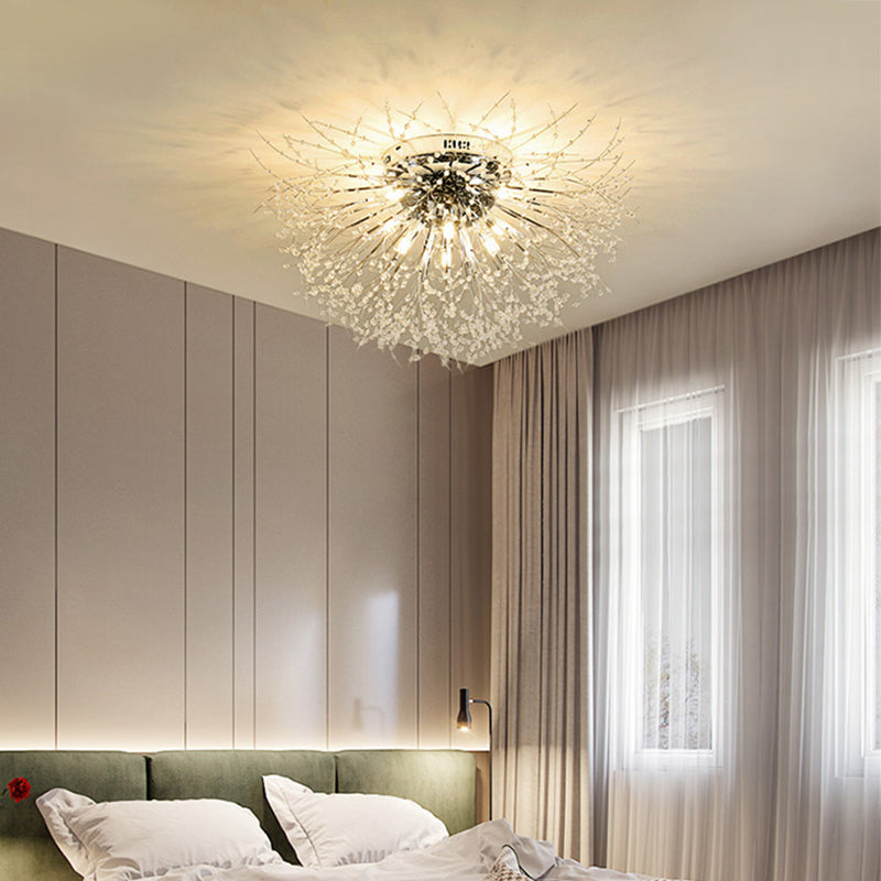 Contemporary Crystal Flush Mount Lamp - Silver/Gold Warm Light 6/8 Lights Bedroom Ceiling Fixture