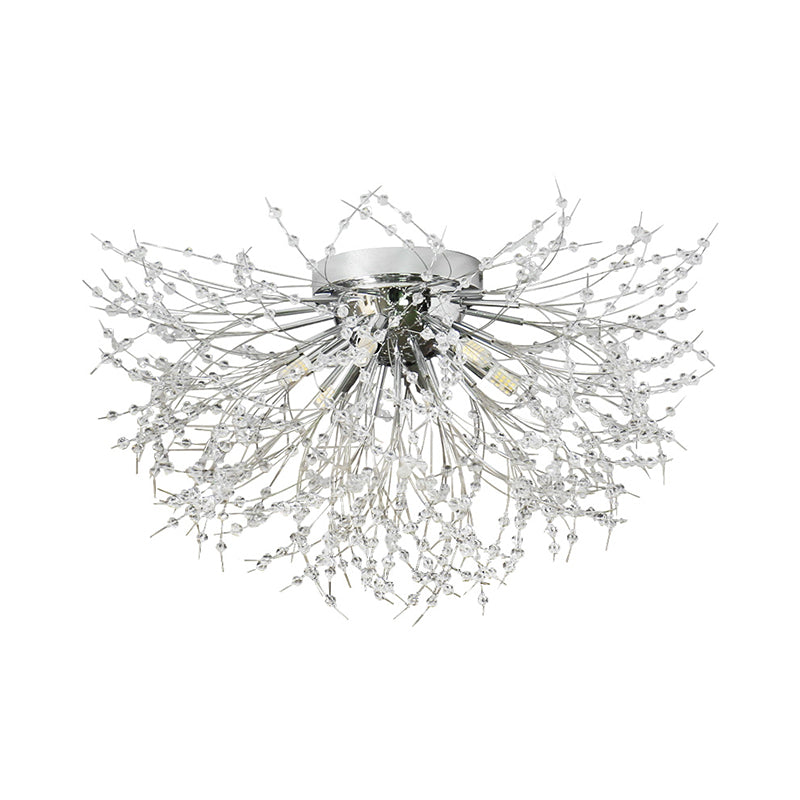 Lampe à encastrer contemporaine en cristal - Argent/or, lumière chaude - 6/8 lumières - Plafonnier de chambre à coucher - 23,5"/27,5" L