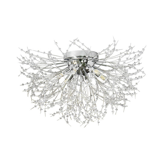 Contemporary Crystal Flush Mount Lamp - Silver/Gold Warm Light 6/8 Lights Bedroom Ceiling Fixture