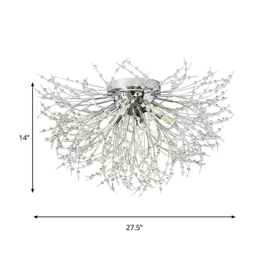 Contemporary Crystal Flush Mount Lamp - Silver/Gold Warm Light 6/8 Lights Bedroom Ceiling Fixture