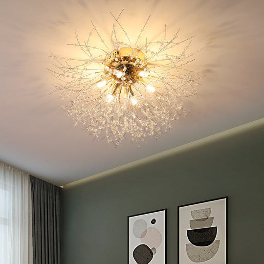 Contemporary Crystal Flush Mount Lamp - Silver/Gold Warm Light 6/8 Lights Bedroom Ceiling Fixture