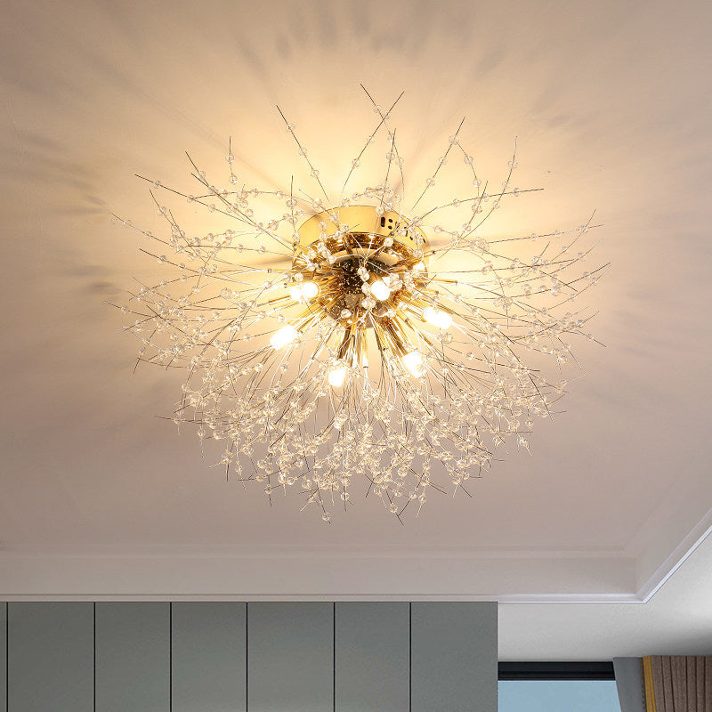 Contemporary Crystal Flush Mount Lamp - Silver/Gold Warm Light 6/8 Lights Bedroom Ceiling Fixture