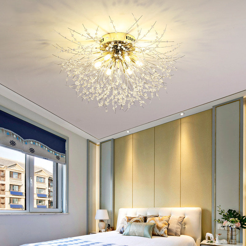 Contemporary Crystal Flush Mount Lamp - Silver/Gold Warm Light 6/8 Lights Bedroom Ceiling Fixture