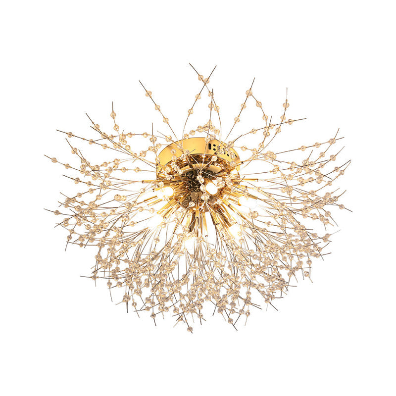 Contemporary Crystal Flush Mount Lamp - Silver/Gold Warm Light 6/8 Lights Bedroom Ceiling Fixture