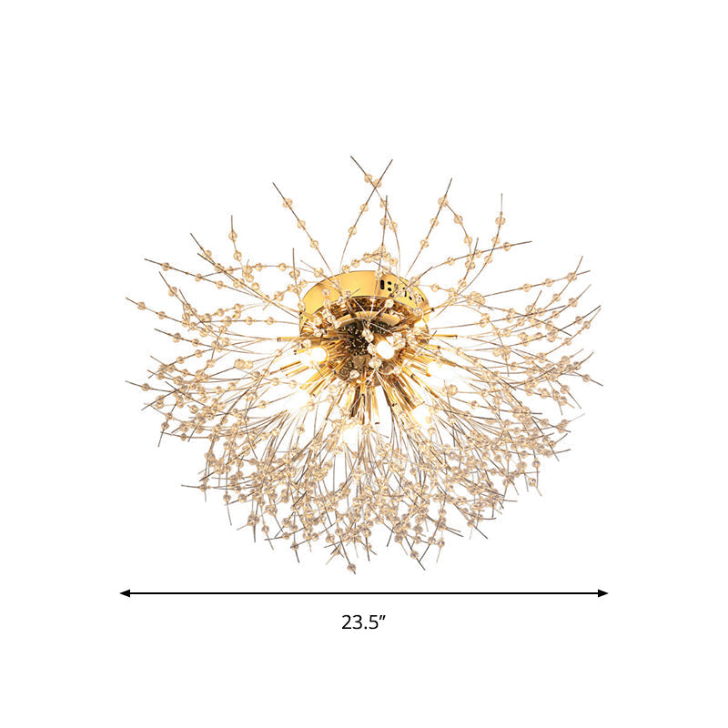 Contemporary Crystal Flush Mount Lamp - Silver/Gold Warm Light 6/8 Lights Bedroom Ceiling Fixture