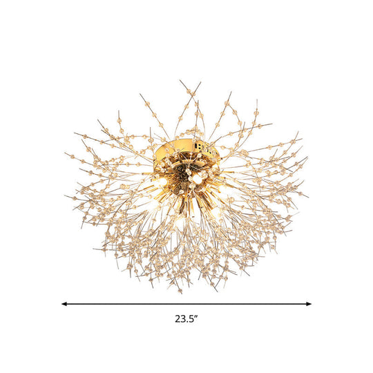 Contemporary Crystal Flush Mount Lamp - Silver/Gold Warm Light 6/8 Lights Bedroom Ceiling Fixture