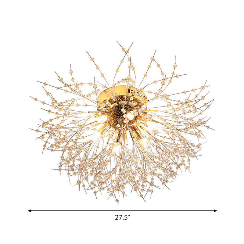 Contemporary Crystal Flush Mount Lamp - Silver/Gold Warm Light 6/8 Lights Bedroom Ceiling Fixture