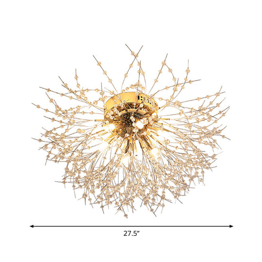 Contemporary Crystal Flush Mount Lamp - Silver/Gold Warm Light 6/8 Lights Bedroom Ceiling Fixture