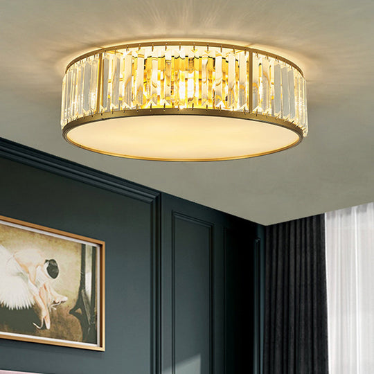 Contemporary Crystal Drum Flush Mount Ceiling Light Gold Finish 3/4/5 Lights Sizes 12.5/16.5/20.5