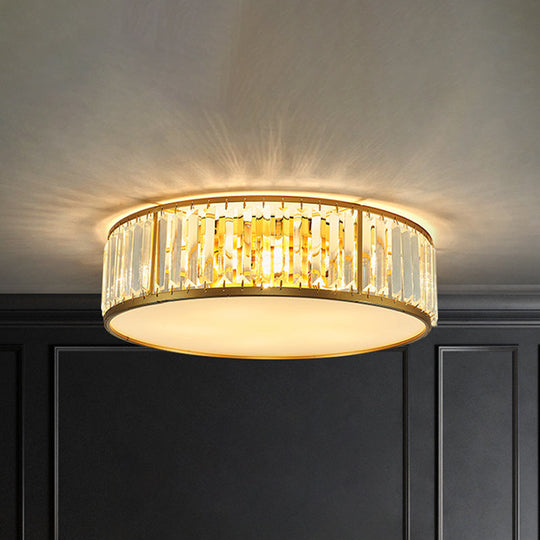 Contemporary Crystal Drum Flush Mount Ceiling Light Gold Finish 3/4/5 Lights Sizes 12.5/16.5/20.5