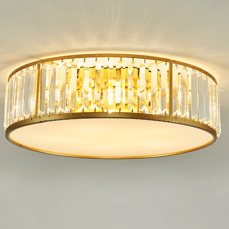 Contemporary Crystal Drum Flush Mount Ceiling Light Gold Finish 3/4/5 Lights Sizes 12.5/16.5/20.5