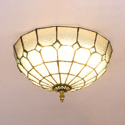 Tiffany Stained Glass Flushmount Light with 2 Beige, Clear and Blue Lights for Your Bathroom