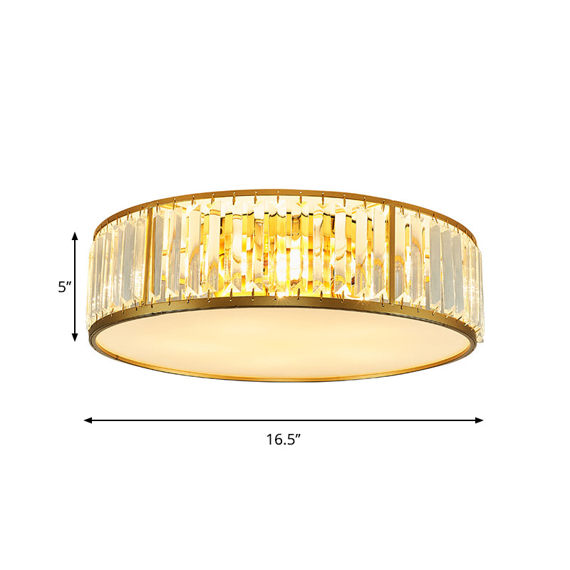 Contemporary Crystal Drum Flush Mount Ceiling Light Gold Finish 3/4/5 Lights Sizes 12.5/16.5/20.5