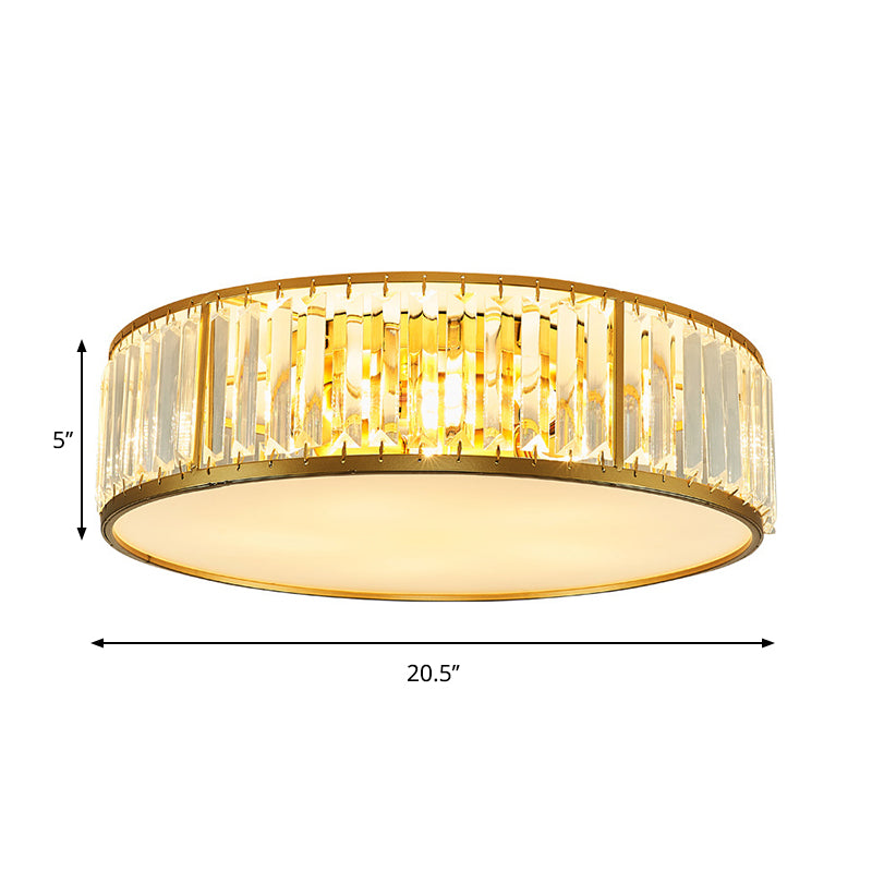 Contemporary Crystal Drum Flush Mount Ceiling Light Gold Finish 3/4/5 Lights Sizes 12.5/16.5/20.5