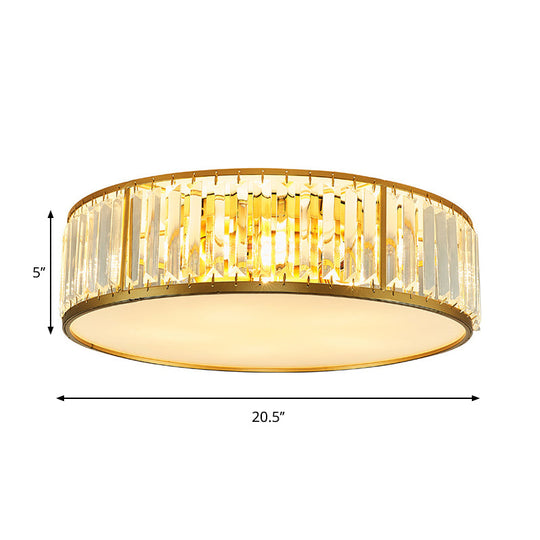 Contemporary Crystal Drum Flush Mount Ceiling Light Gold Finish 3/4/5 Lights Sizes 12.5/16.5/20.5