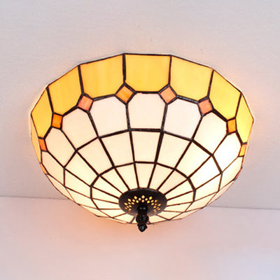 Tiffany Stained Glass Flushmount Light with 2 Beige, Clear and Blue Lights for Your Bathroom