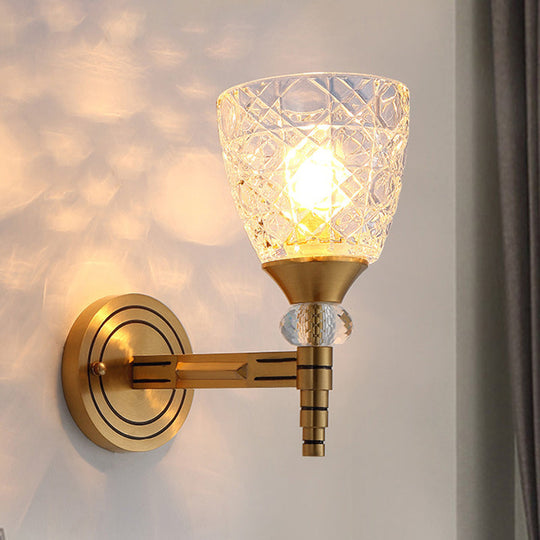 Lattice Glass Wall Lamp With Brass Finish - Loft Bedroom Mount Light