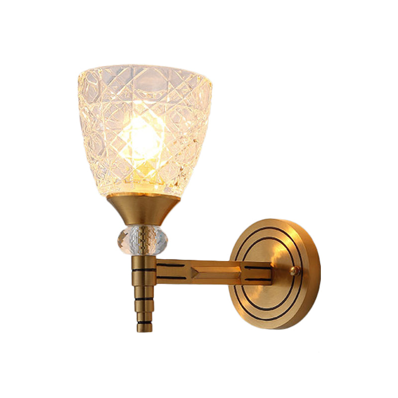 Lattice Glass Wall Lamp With Brass Finish - Loft Bedroom Mount Light