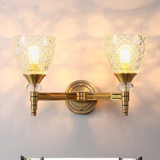 Lattice Glass Wall Lamp With Brass Finish - Loft Bedroom Mount Light 2 /