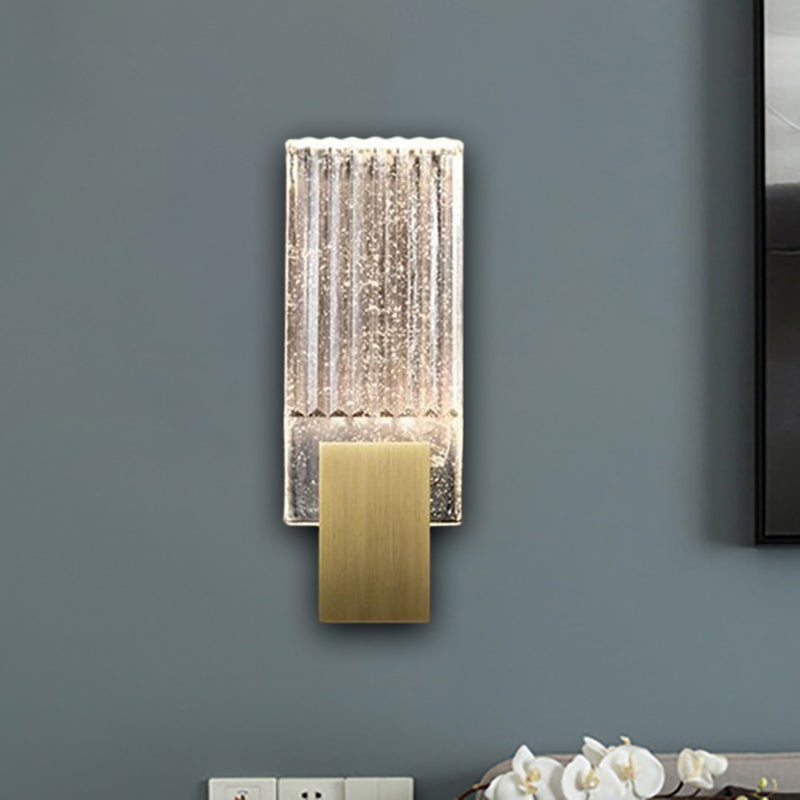 Brass Seedy Glass Rectangle Led Wall Sconce With Integrated Flush Lighting For A Modern Loft