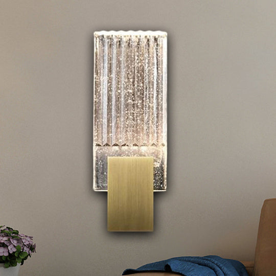 Brass Seedy Glass Rectangle Led Wall Sconce With Integrated Flush Lighting For A Modern Loft