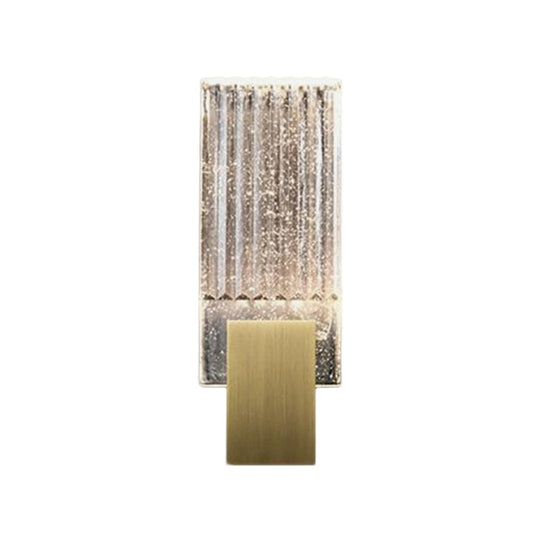 Brass Seedy Glass Rectangle Led Wall Sconce With Integrated Flush Lighting For A Modern Loft