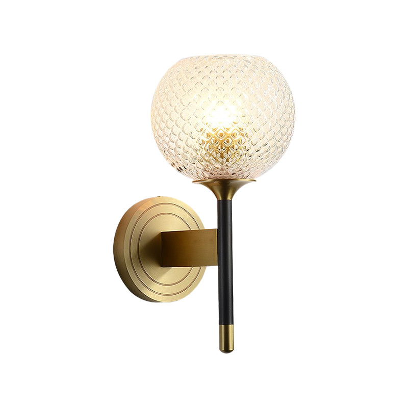 Mid-Century Brass Lattice Glass Wall Sconce - Flush Mount Lamp With Dome Shade Ideal For Corridors