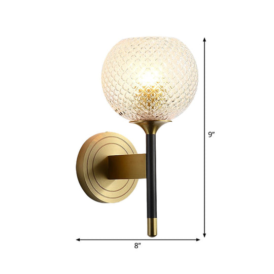 Mid-Century Brass Lattice Glass Wall Sconce - Flush Mount Lamp With Dome Shade Ideal For Corridors