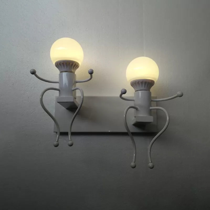 Contemporary Mini People Sconce With Dual-Led Lights For Hallways And Staircases White