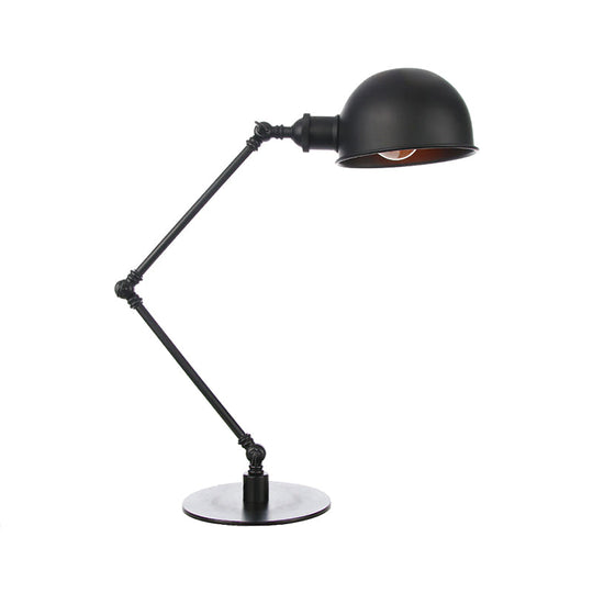 Industrial Style Black/Brass Domed Table Lamp With Adjustable Arm - Metallic 1-Bulb Lighting For