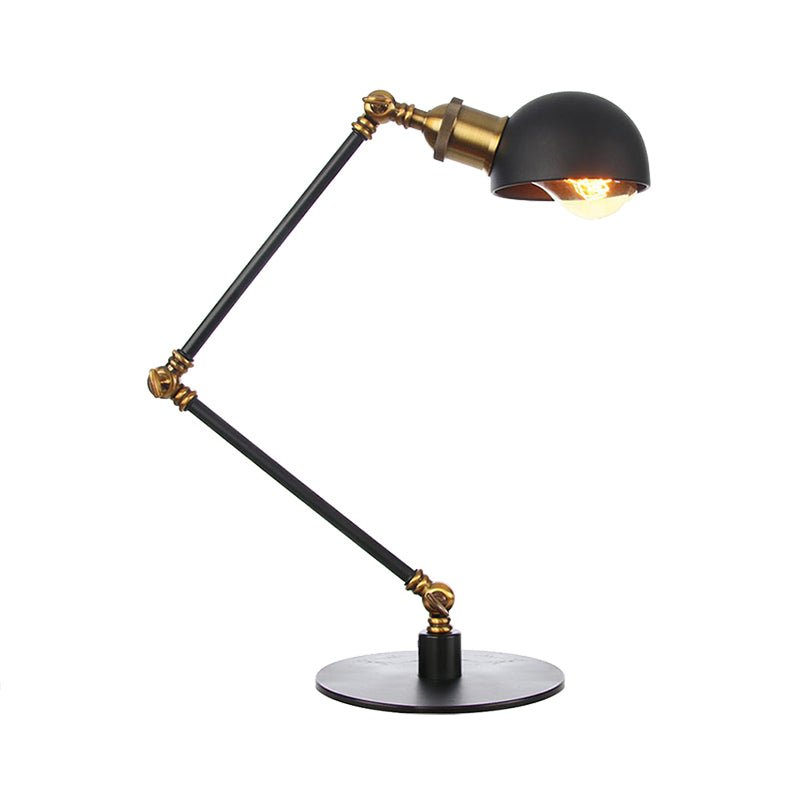 Industrial Style Black/Brass Domed Table Lamp With Adjustable Arm - Metallic 1-Bulb Lighting For