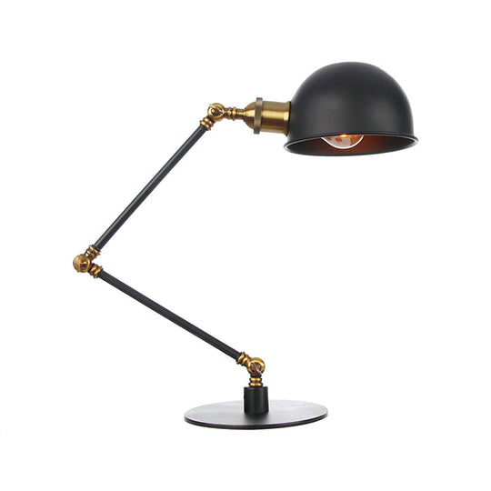 Industrial Style Black/Brass Domed Table Lamp With Adjustable Arm - Metallic 1-Bulb Lighting For