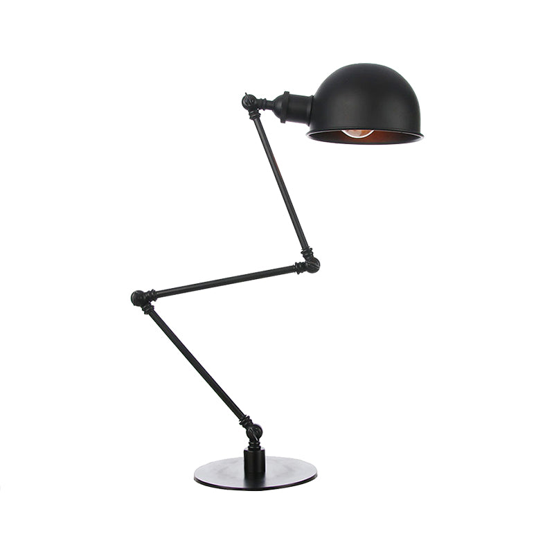 Industrial Style Black/Brass Domed Table Lamp With Adjustable Arm - Metallic 1-Bulb Lighting For