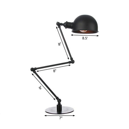 Industrial Style Black/Brass Domed Table Lamp With Adjustable Arm - Metallic 1-Bulb Lighting For