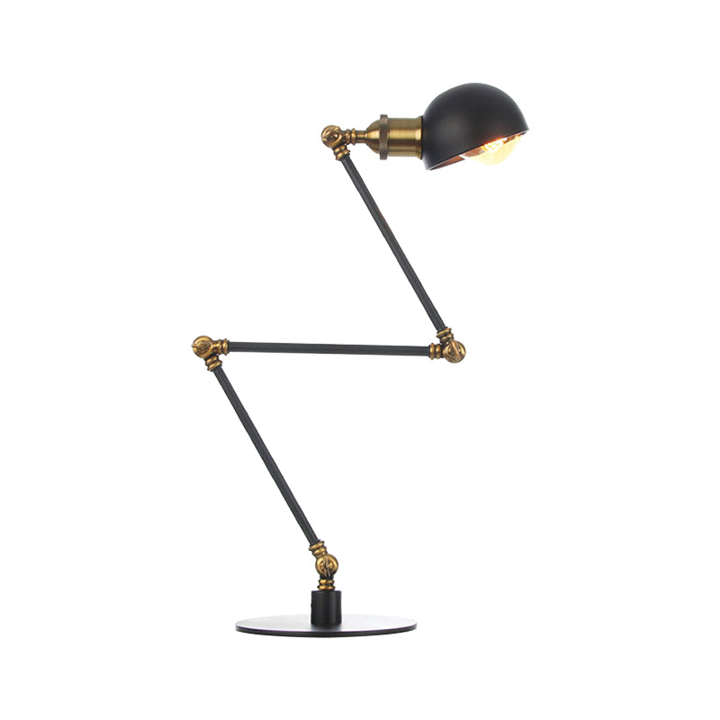 Industrial Style Black/Brass Domed Table Lamp With Adjustable Arm - Metallic 1-Bulb Lighting For