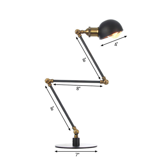 Industrial Style Black/Brass Domed Table Lamp With Adjustable Arm - Metallic 1-Bulb Lighting For