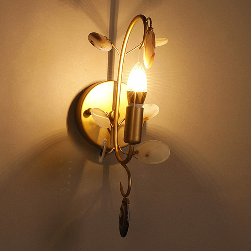 Modern Brass Wall Sconce With Curved Arm | Bare Bulb Light Fixture