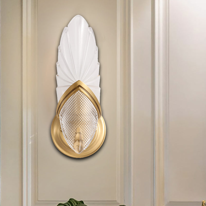 Mid-Century Frosted Glass Wall Sconce With Brass Finish For Bedrooms