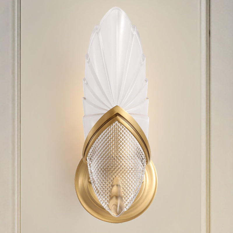 Mid-Century Frosted Glass Wall Sconce With Brass Finish For Bedrooms