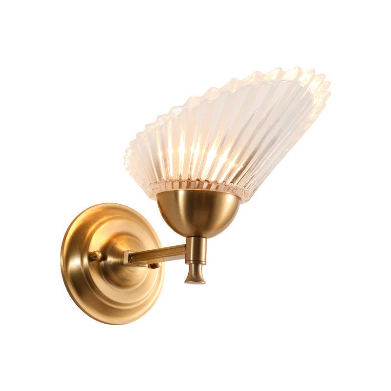 Modern Brass Wall Sconce With Scalloped Frosted Glass Shade