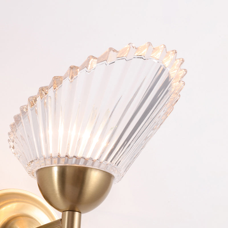 Modern Brass Wall Sconce With Scalloped Frosted Glass Shade