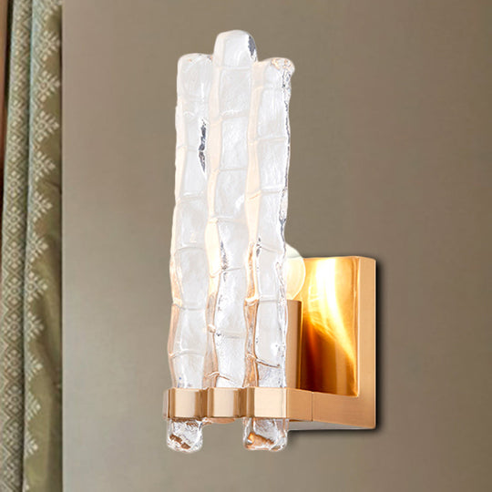 Gold Loft Wall Sconce With Textured Glass Shade - 1 Light Flush Mount Lighting