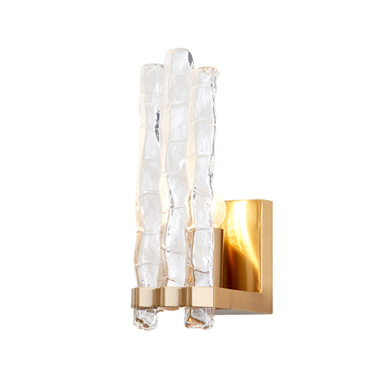 Gold Loft Wall Sconce With Textured Glass Shade - 1 Light Flush Mount Lighting