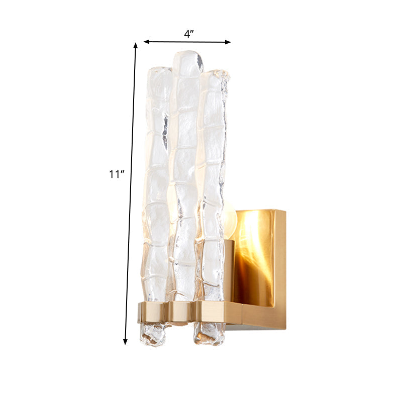 Gold Loft Wall Sconce With Textured Glass Shade - 1 Light Flush Mount Lighting