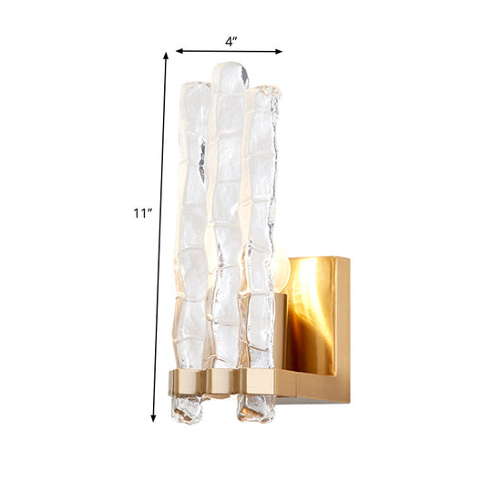 Gold Loft Wall Sconce With Textured Glass Shade - 1 Light Flush Mount Lighting