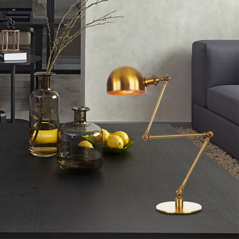 Golden Bowl Shade Table Lamp- Industrial Style With Adjustable Arm