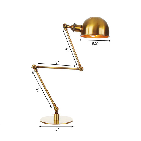 Golden Bowl Shade Table Lamp- Industrial Style With Adjustable Arm