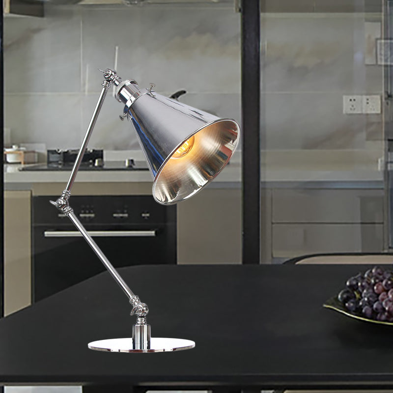 Industrial Metal Desk Light With Adjustable Arm And Chrome Finish For Study Rooms